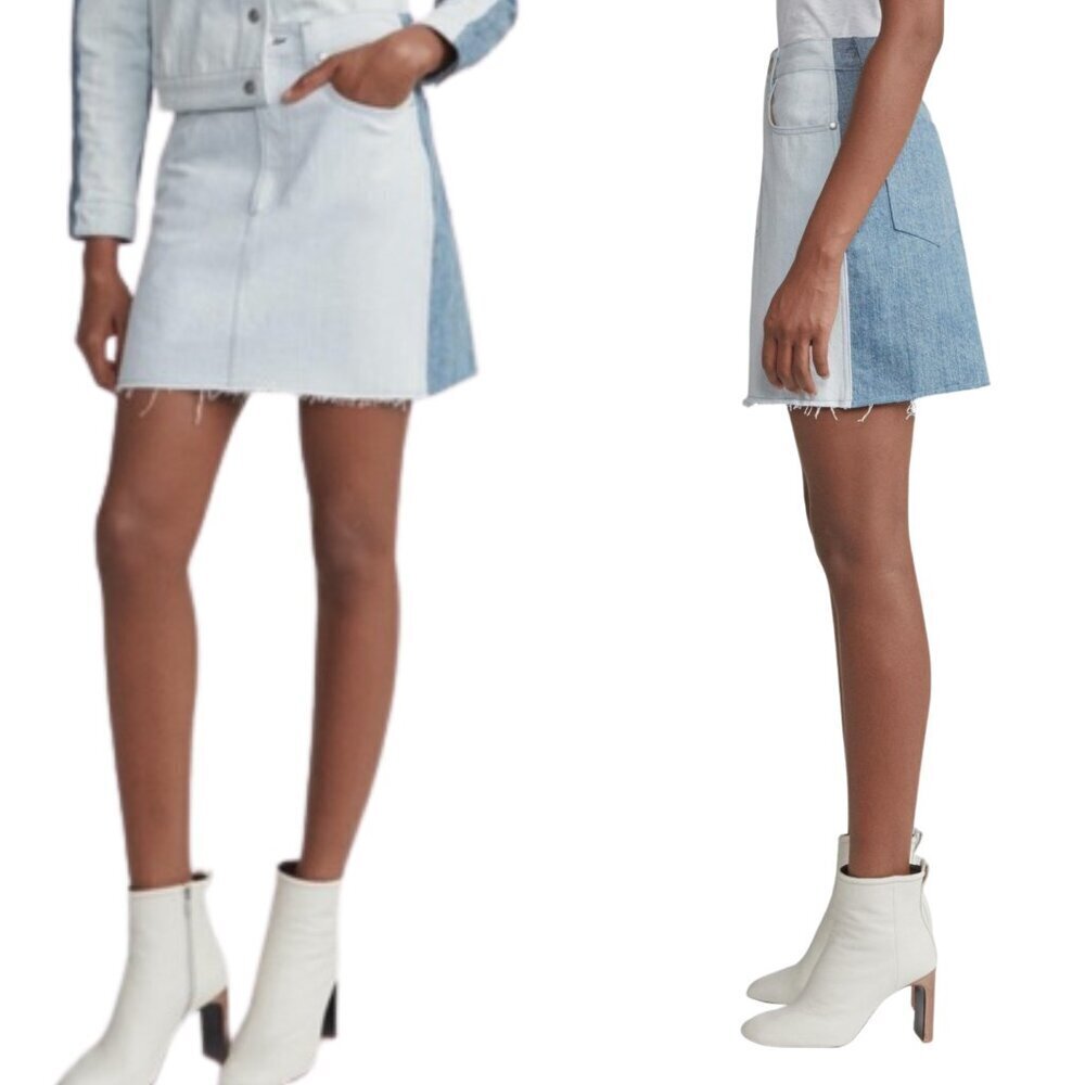NWT Rag & Bone Moss Raw Hem Denim Mini Skirt in Double Blues